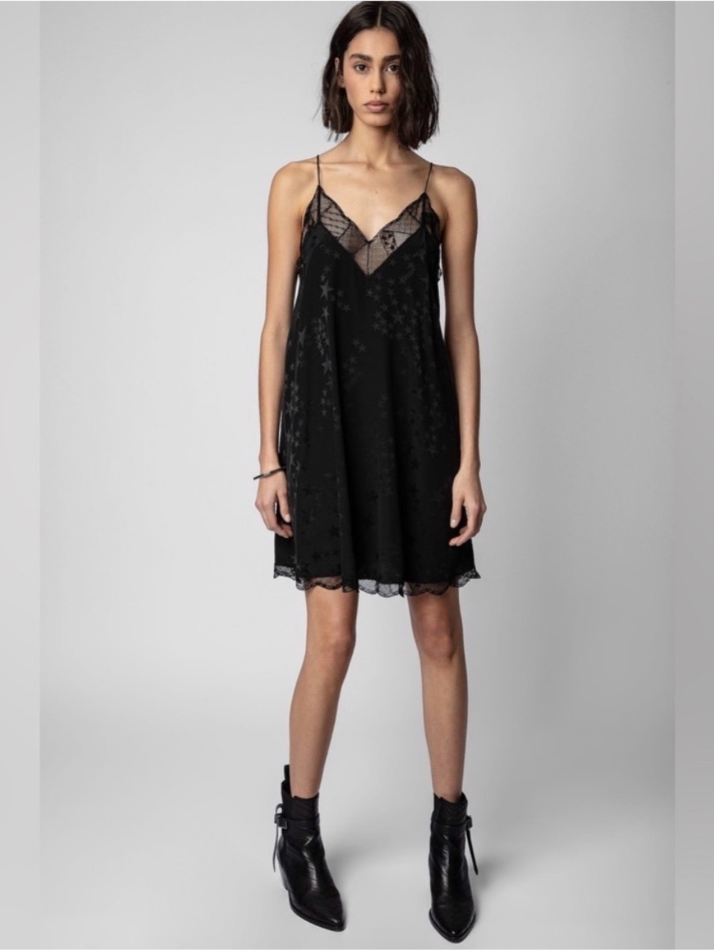 Zadig & Voltaire Ristyz Jac Stars Mini Slip Dress XS Black Whimsygoth Cocktail